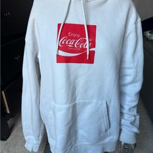 Mens H&M Coca Cola Hooded Sweatshirt Hoodie White Red Long Sleeve Sz M Medium